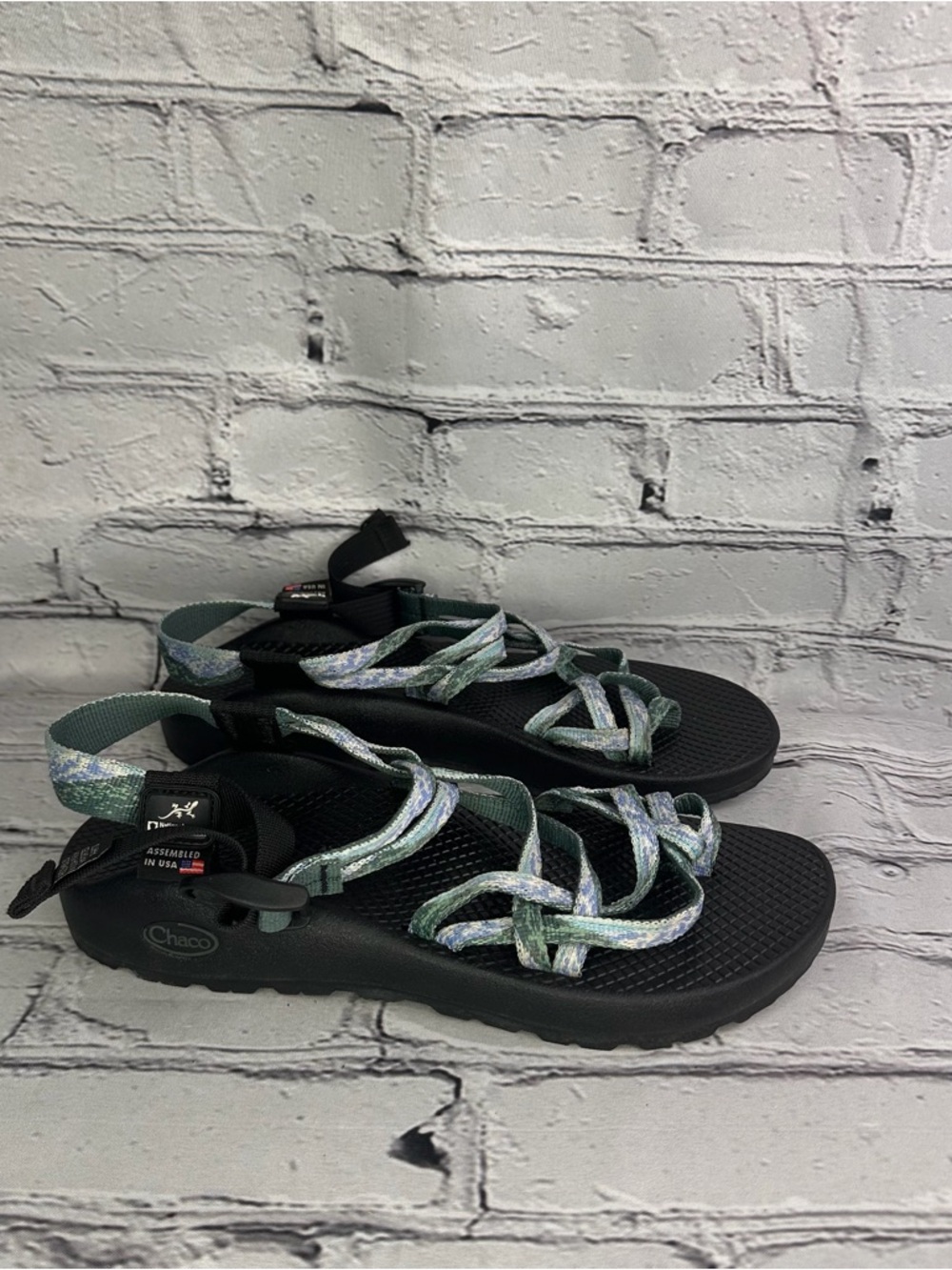 Chaco Women's Black Sandals with Green/Blue Multicolor Straps